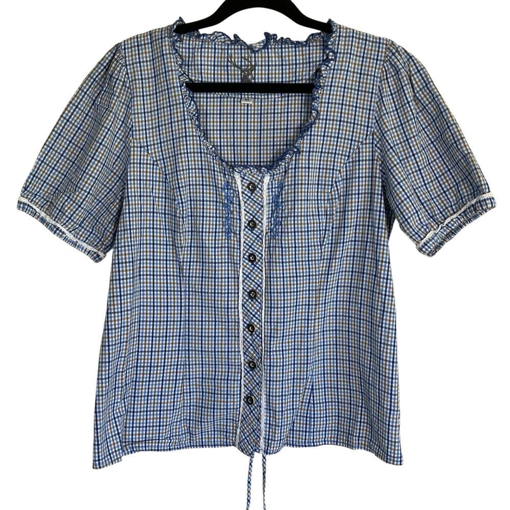 Spieth & Wensky EU 44 Feuerlaune Blue Gingham Trachten Blouse Octoberfest Tyrol - Picture 2 of 16